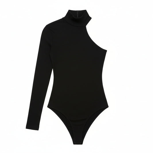 One-Shoulder Turtleneck Knit Bodysuit