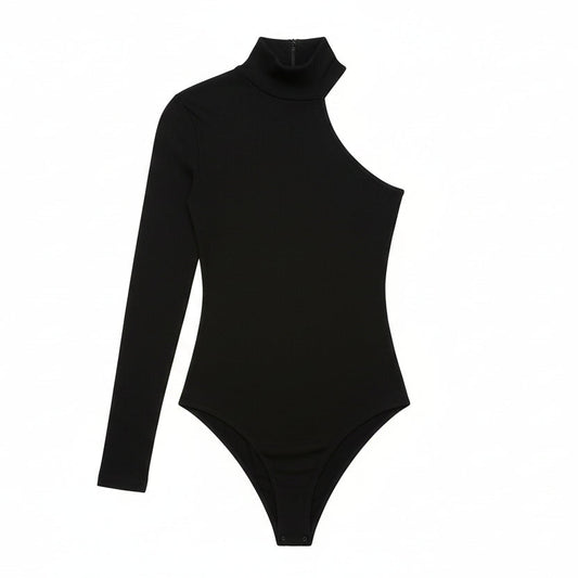 One-Shoulder Turtleneck Knit Bodysuit Sheyln