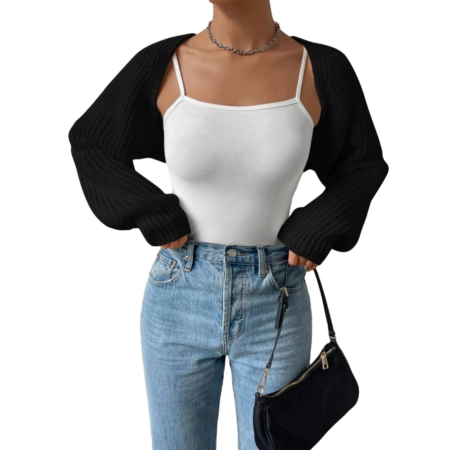Ribbed Cropped Open-Front Cardigan Sheyln