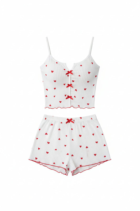 Heart Print Ribbed Pajama Set Sheyln