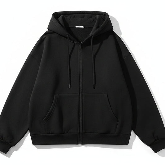 Fleece-Lined Cropped Zip-Up Hoodie Sheyln
