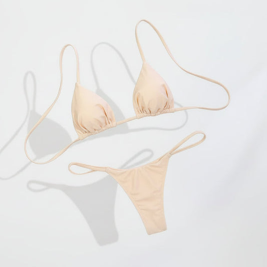 Solid Low-Rise Triangle Bandage Bikini Sheyln