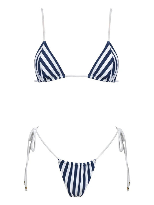 Striped Micro Triangle Bikini Set Sheyln