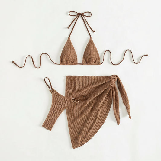 Brown 3-Piece Bikini Set