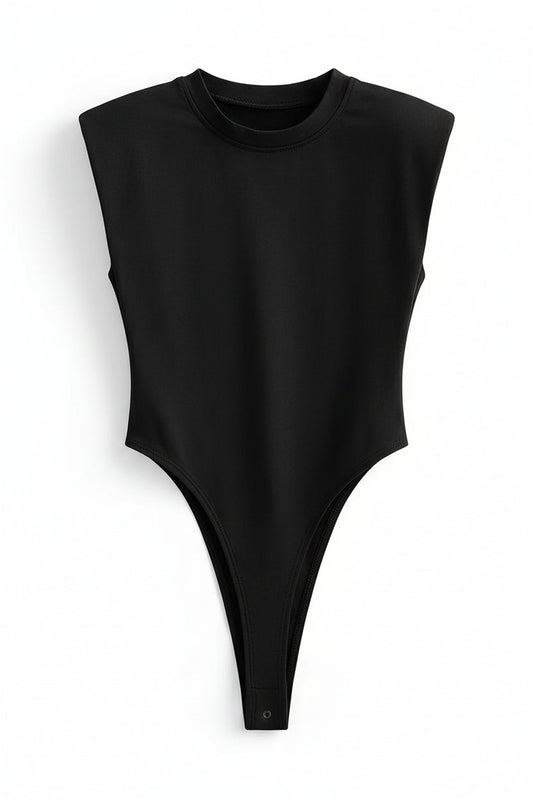 Padded Shoulder Sleeveless Bodysuit Sheyln