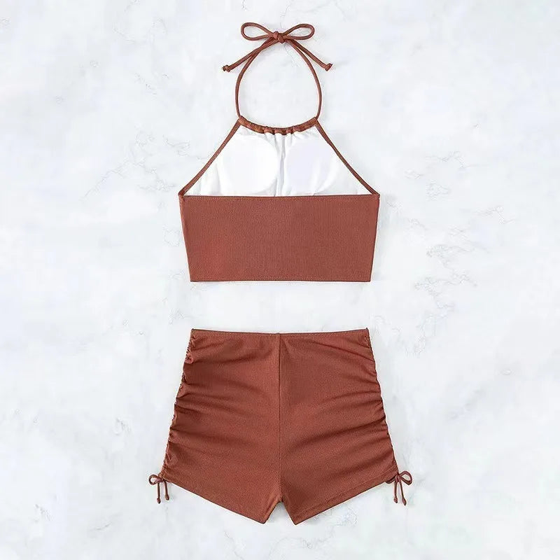 Solid Halter Neck Bikini Set Sheyln