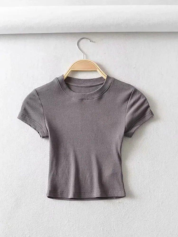 O-Neck Slim Crop Tee Sheyln