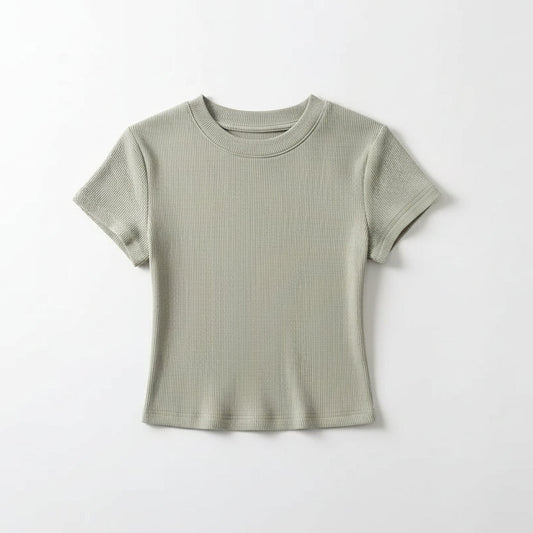 O-Neck Slim Crop Tee Sheyln