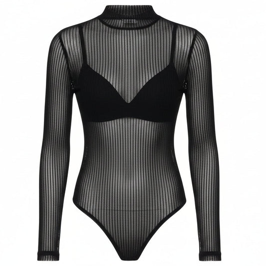 Mesh See-Through Backless Bodysuit
