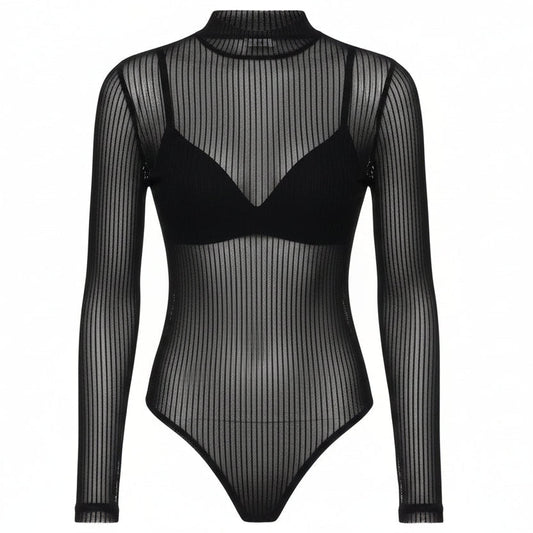 Mesh See-Through Backless Bodysuit Sheyln