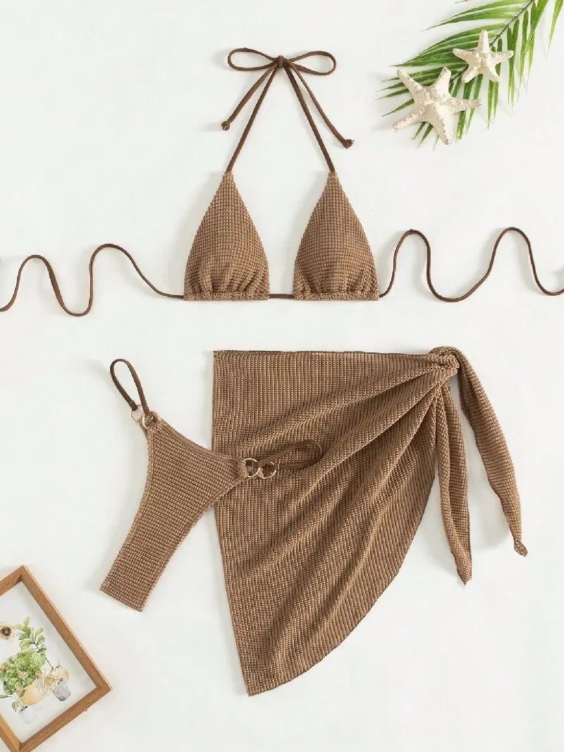 Brown 3-Piece Bikini Set