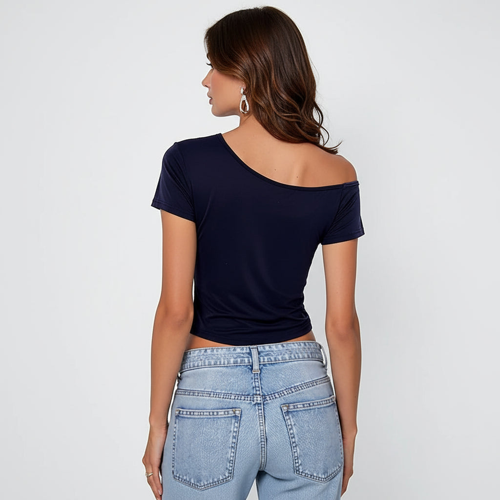 Ribbed Off-Shoulder Crop Top Sheyln