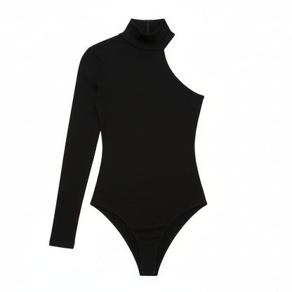 One-Shoulder Turtleneck Knit Bodysuit Sheyln