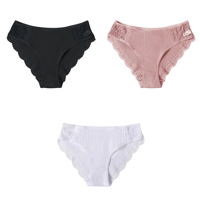 Low-Rise Lace Trim Briefs 3-Pack Sheyln