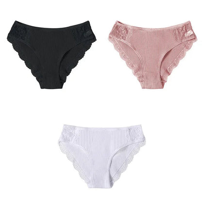 Low-Rise Lace Trim Briefs 3-Pack Sheyln