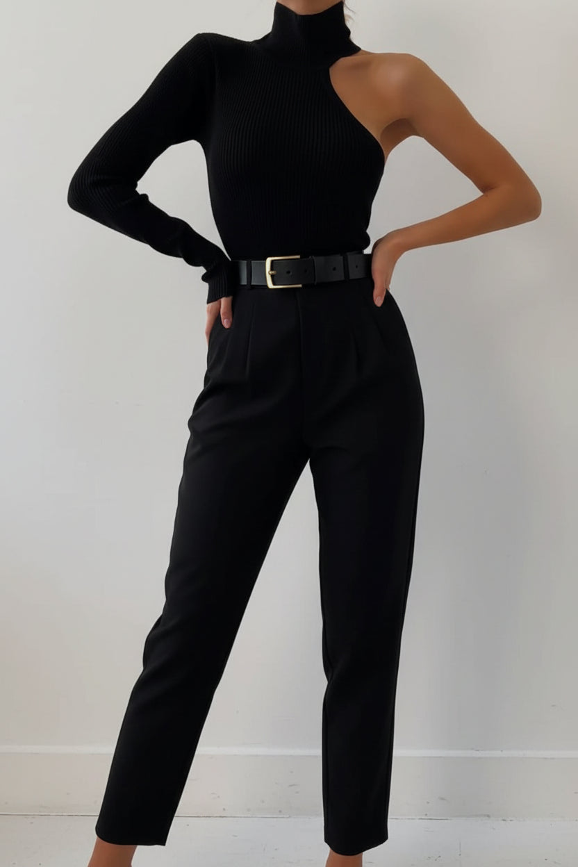 One-Shoulder Turtleneck Knit Bodysuit Sheyln