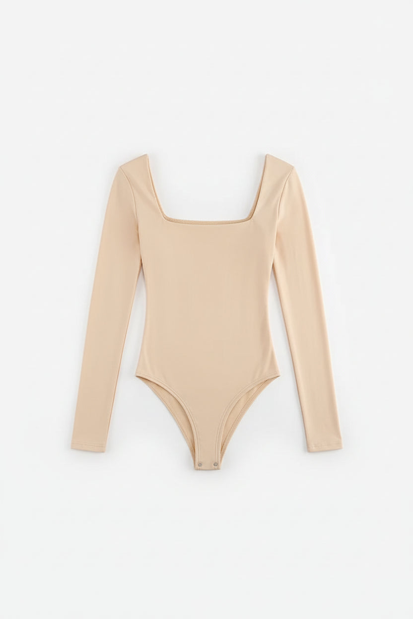 Square Neck Long Sleeve Bodycon Bodysuit Sheyln