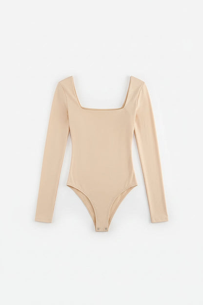 Square Neck Long Sleeve Bodycon Bodysuit Sheyln