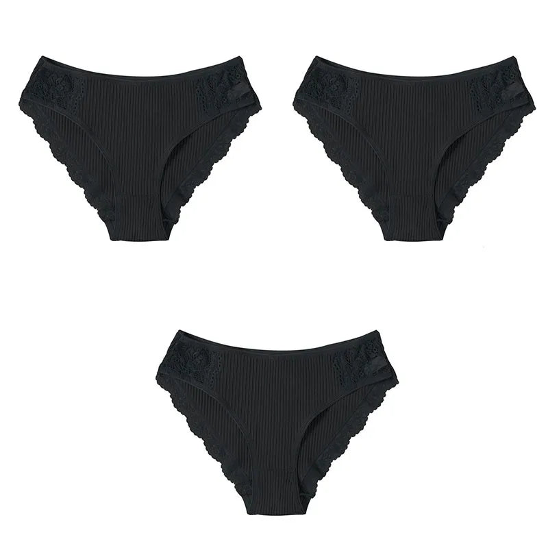 Low-Rise Lace Trim Briefs 3-Pack Sheyln