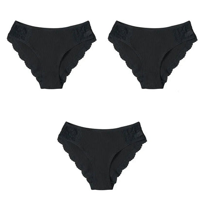 Low-Rise Lace Trim Briefs 3-Pack Sheyln