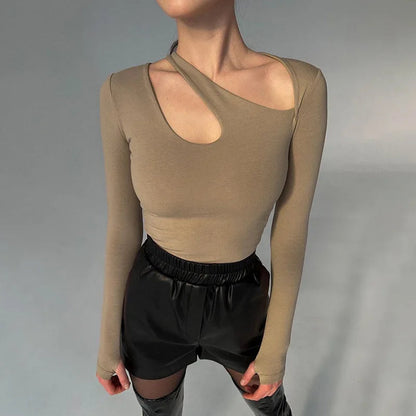 Y2K Cutout Irregular Long Sleeve Bodysuit Sheyln