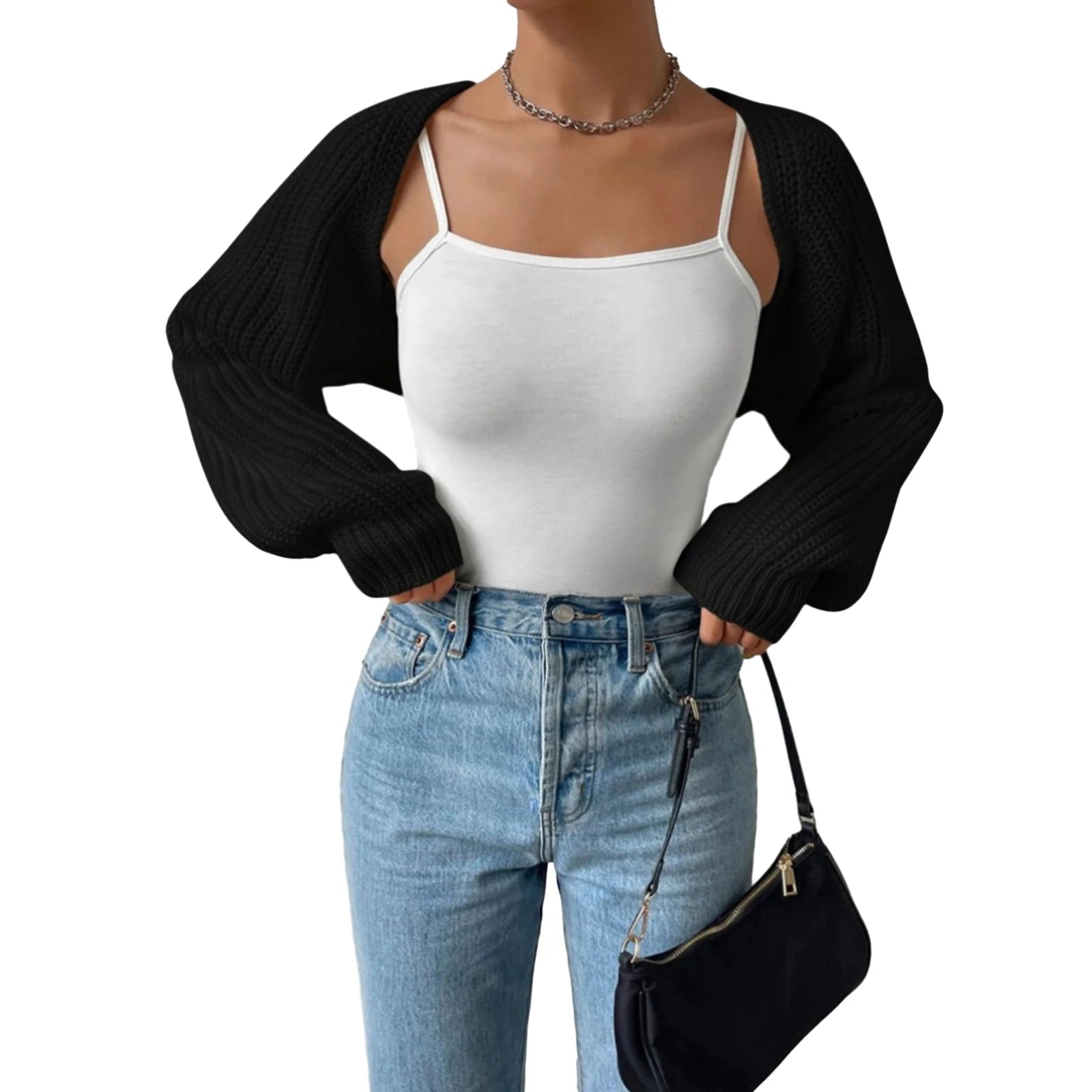 Ribbed Cropped Open-Front Cardigan Sheyln