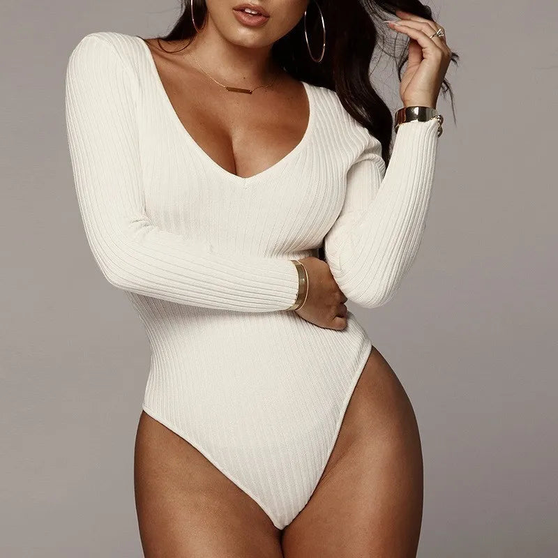 Knit Bandage Long Sleeve Bodysuit Sheyln