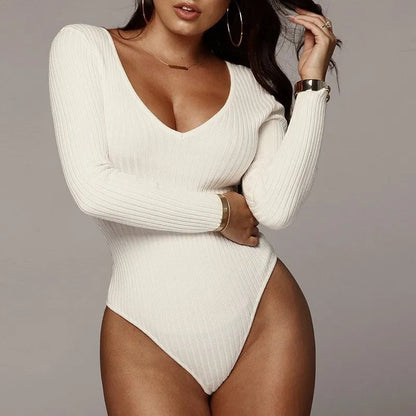 Knit Bandage Long Sleeve Bodysuit Sheyln