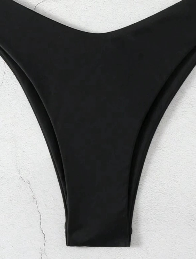 Solid Lace-Up Halter Thong Bikini Sheyln
