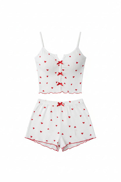 Heart Print Ribbed Pajama Set Sheyln