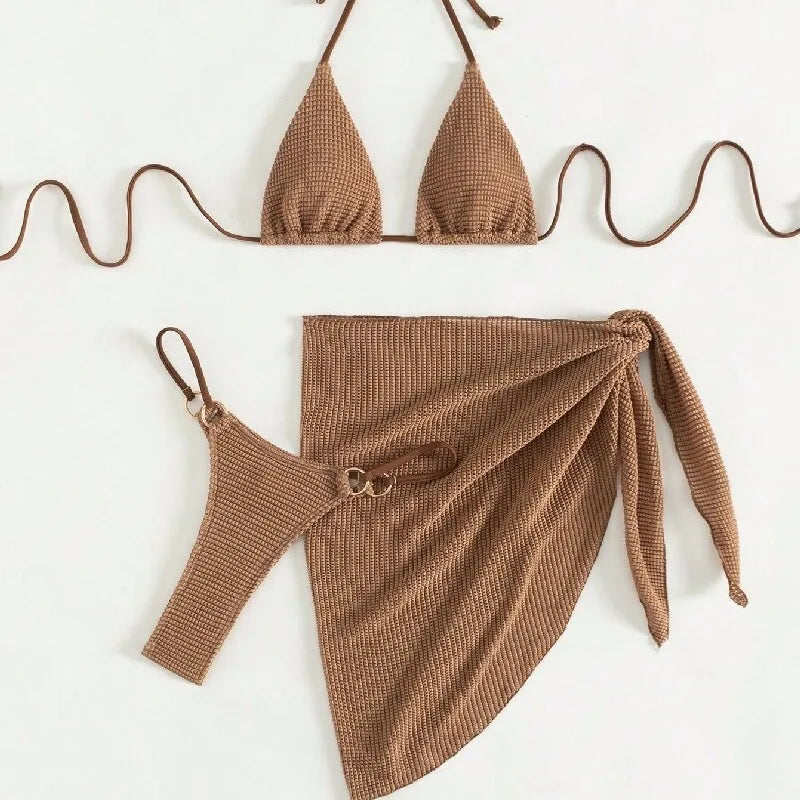Brown 3-Piece Bikini Set