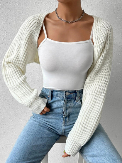 Ribbed Cropped Open-Front Cardigan Sheyln