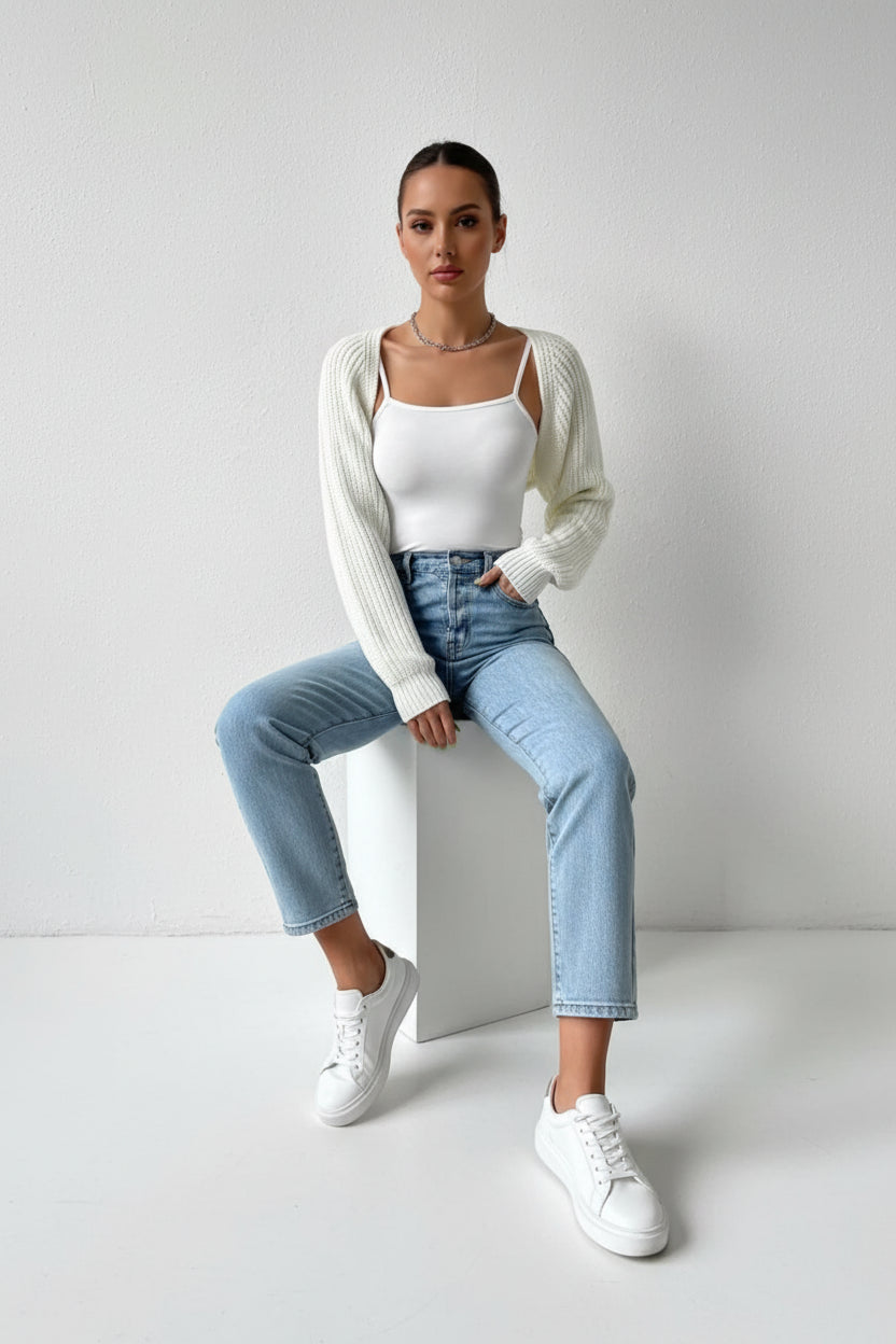Ribbed Cropped Open-Front Cardigan Sheyln
