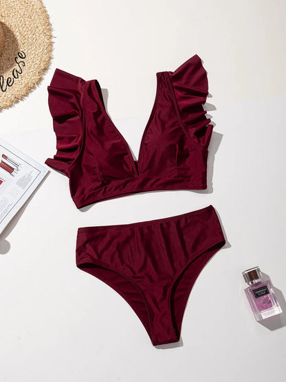 Leopard Ruffle High-Waist Bikini Set Sheyln