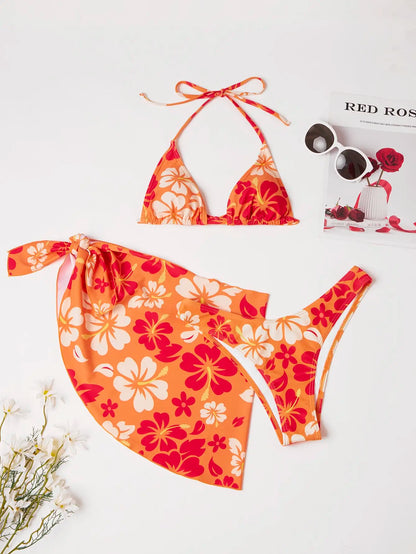 3-Piece Bikini Set with Skirt