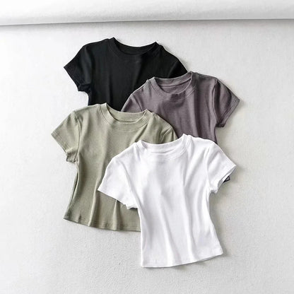 O-Neck Slim Crop Tee Sheyln