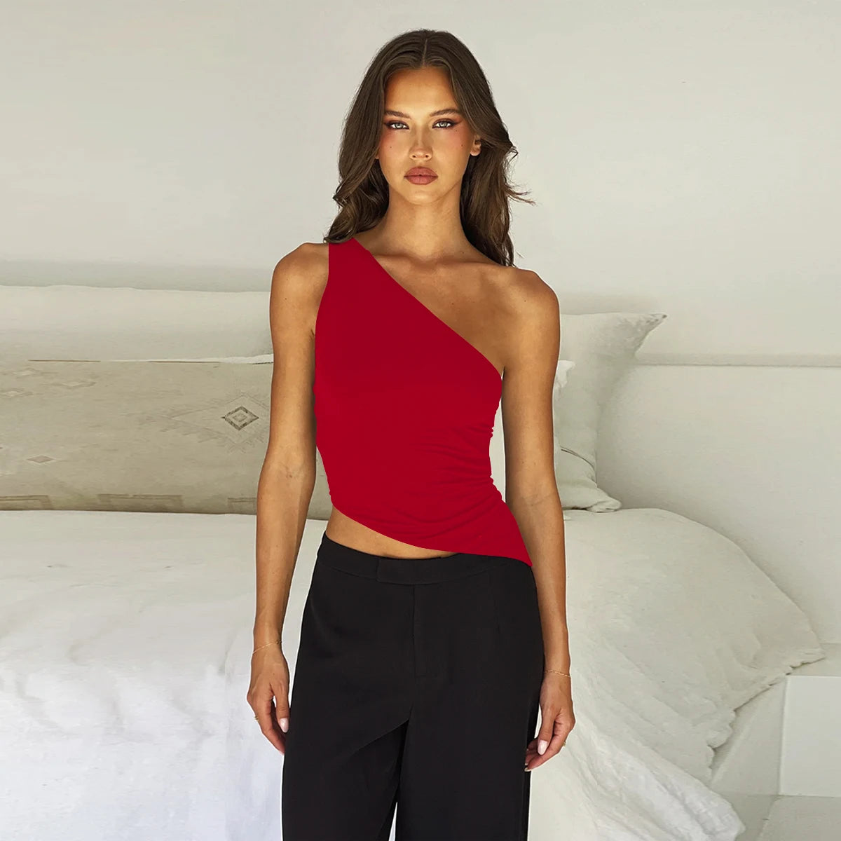 Diagonal Strap Backless Bodysuit Sheyln