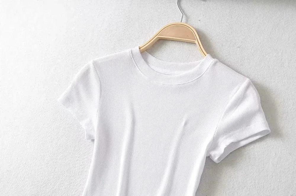 O-Neck Slim Crop Tee Sheyln