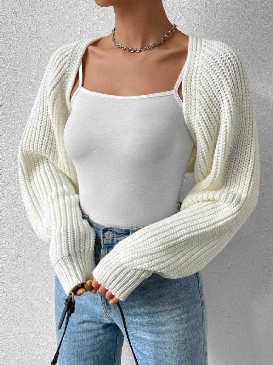 Ribbed Cropped Open-Front Cardigan Sheyln