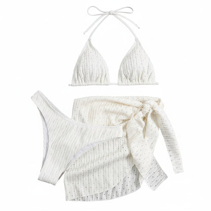 3-Piece Halter Bikini Set with Sarong