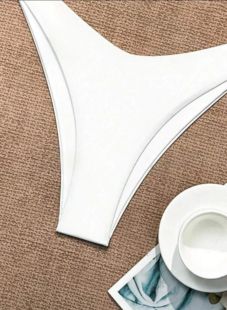 Solid Lace-Up Halter Thong Bikini Sheyln
