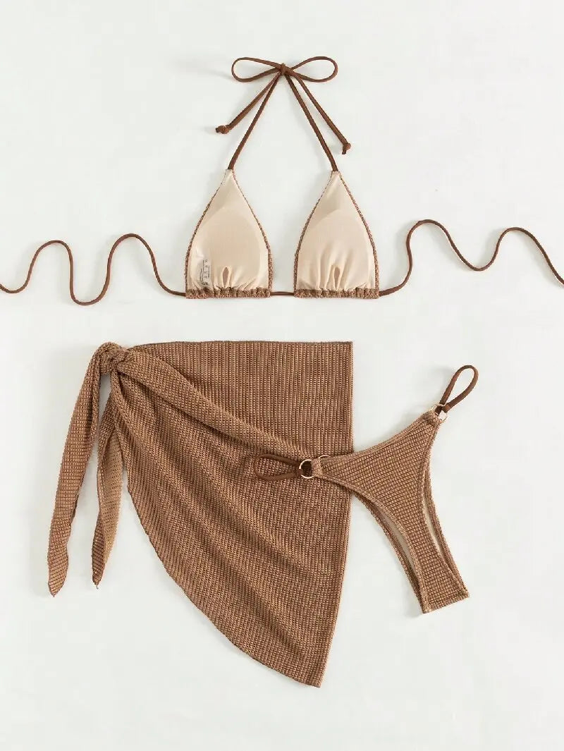 Brown 3-Piece Bikini Set