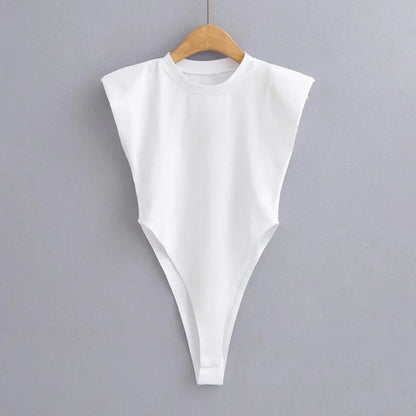 Padded Shoulder Sleeveless Bodysuit Sheyln