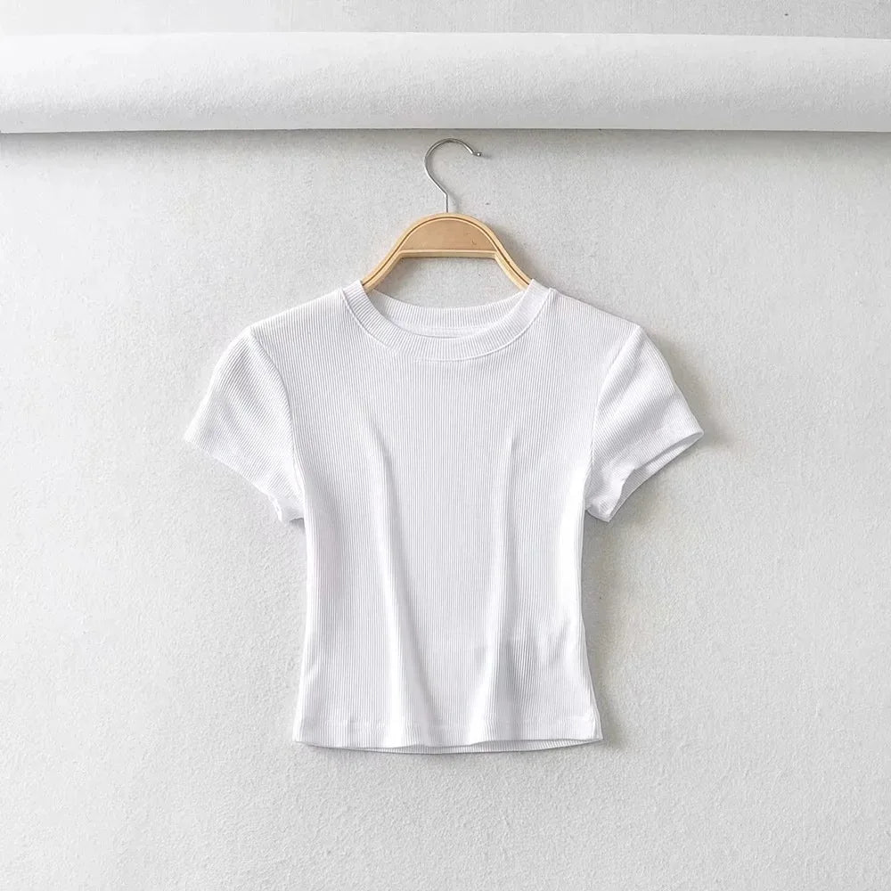 O-Neck Slim Crop Tee Sheyln