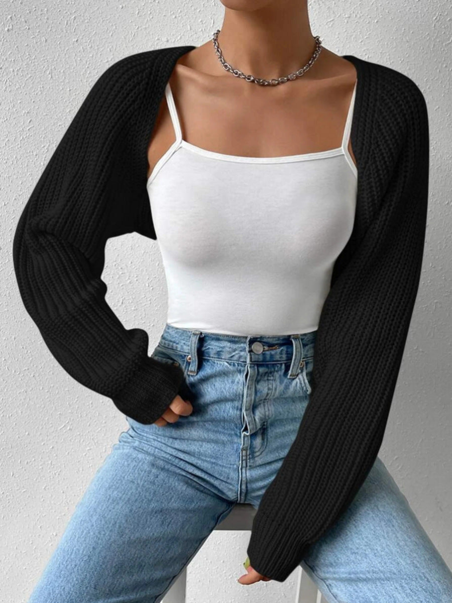 Ribbed Cropped Open-Front Cardigan Sheyln