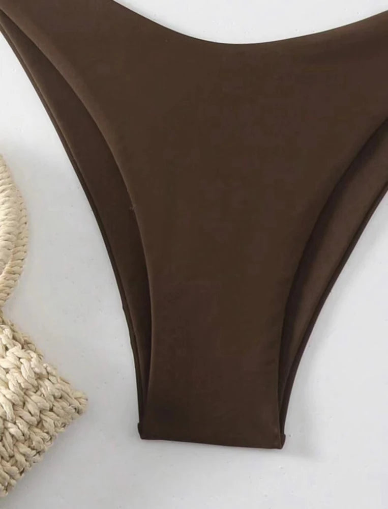 Solid Lace-Up Halter Thong Bikini Sheyln