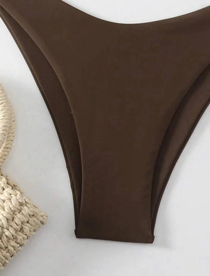 Solid Lace-Up Halter Thong Bikini Sheyln