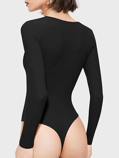 Crew Neck Long Sleeve Solid Bodysuit Sheyln