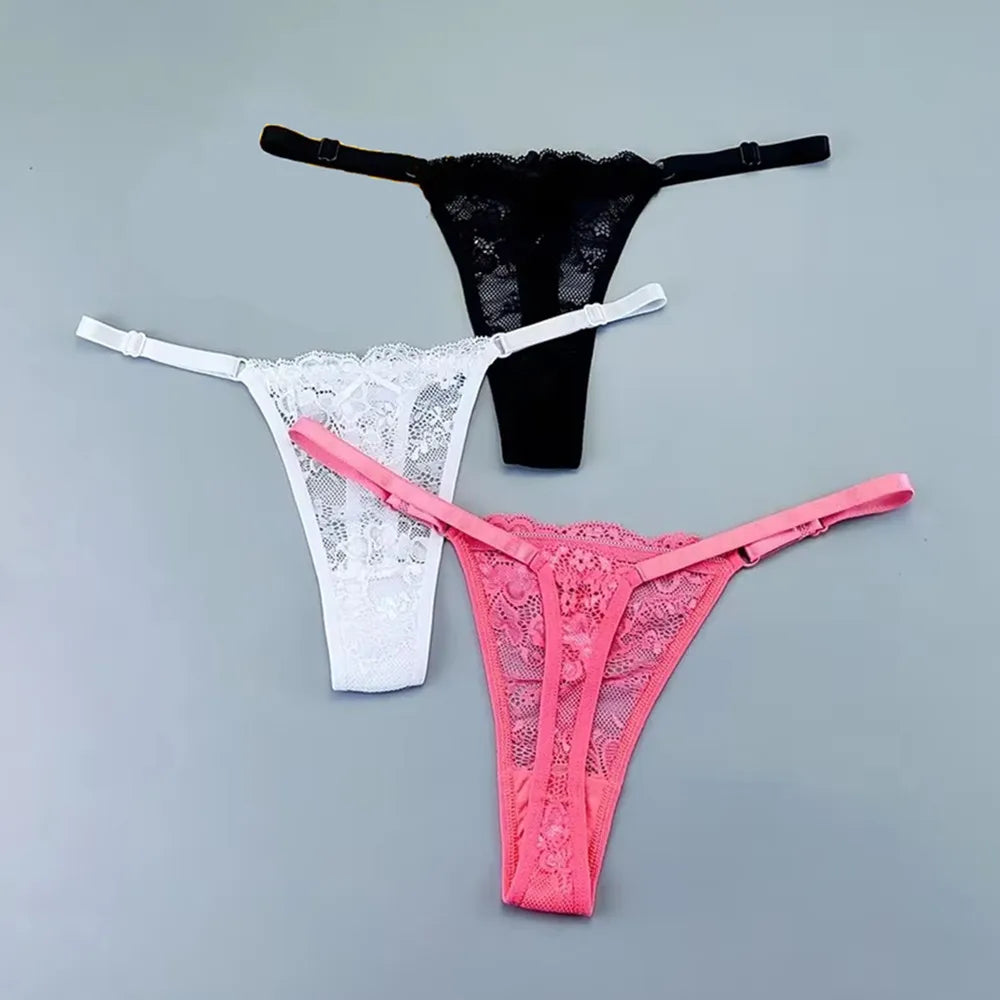 Sheer Lace Adjustable Thong Set 3-Pack Sheyln