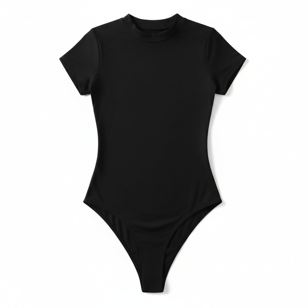 Solid Short Sleeve O-Neck Bodysuit Sheyln